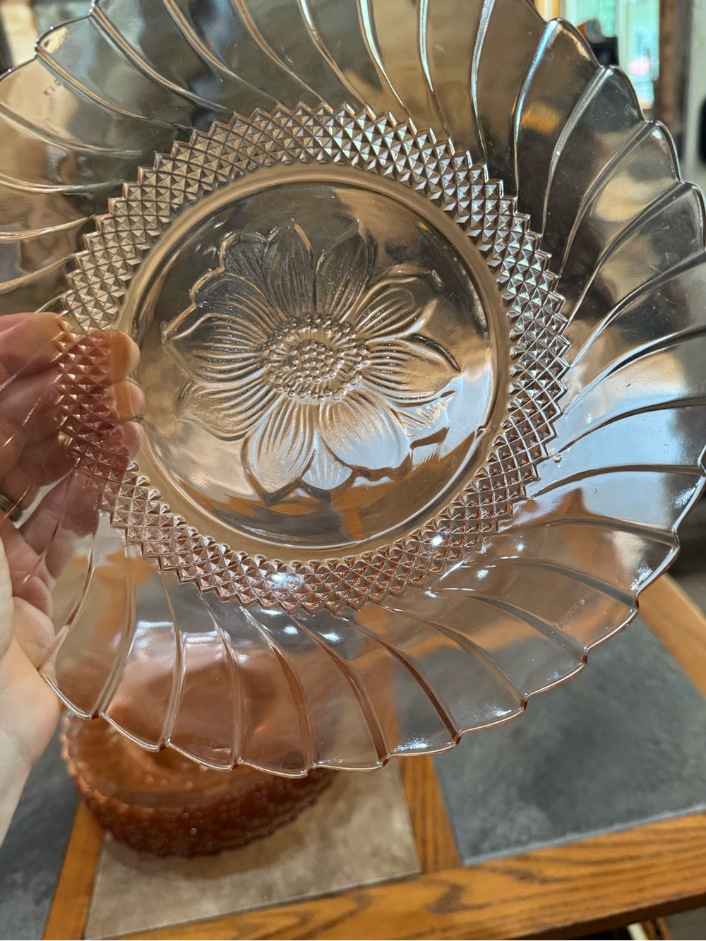 Vintage Pink Pressed Glass Serving Plate with Floral Motif by KIG Indonesia